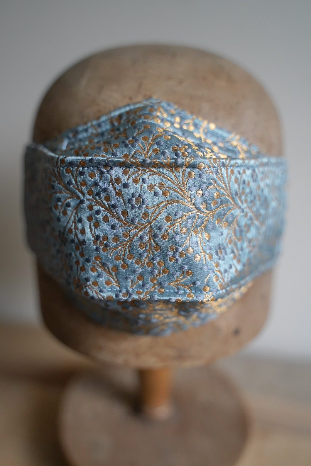 Triple Layer Protective Mask - Blue and Gold Silk